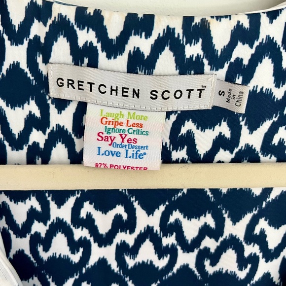 Gretchen Scott Designs Navy and White Sheath Dress 3/4 Sleeve Scoop Neck - Picture 2 of 4